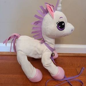 Peppy Pets White Stuffed Unicorn Soft Plush Interactive Walk Along With Leash